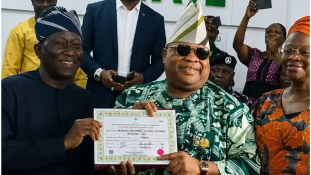 Gov. Adeleke Receives Certificate of Return, Pledges Scholarships for Children of Osun Election Victims
